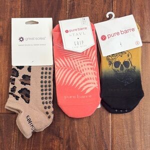 Pure Barre Women's Grip Socks - Pink, Black, Tan